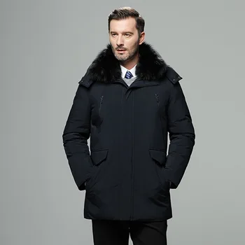 

White Duck Down 20% Winter Coat Men Real Rex Rabbit Fur Collar Plus Size Puffer Jacket Warm Casaco 1907 YY1452