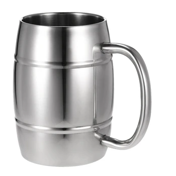 

300Ml Double-Wall Stainless Steel Drinking Coffee Tea Cup with Handle Tub-Shaped Beer Mug Beverage Cup,2 Pack