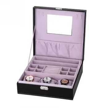 

portable Jewelry Box Storage Organizer Case Ring Earring Necklace Mirror Leather Box Gift box for jewelry ii