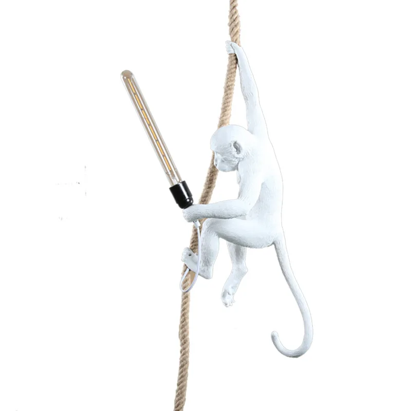 Nordic hemp rope chandelier monkey lamp individual creativity cafe bar animal resin decorative | Лампы и освещение