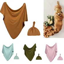 Newborn Swaddle Blanket And Hat Set Boys Girls Jersey Baby Swaddle Wrap Photography Props 45" X 45" Size Infant Sleeping Bag