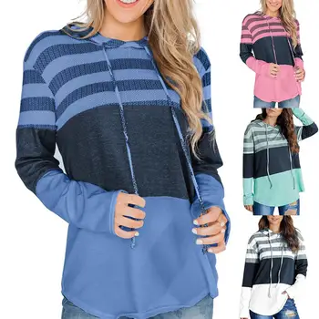 

Women Color Block Striped Drawstring Hooded Long Sleeve Pullover Sweatshirt