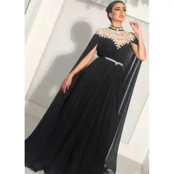 

Gorgeous Crystal Beaded Evening Dresses High Neck Chiffon Floor Length Saudi Arabic Dubai Evening Gowns Formal Prom Dresses