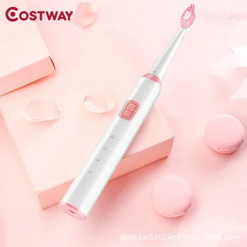 

Costway Adult Electric Toothbrush Waterproof Automatic Sonic Toothbrush Couple Toothbrush 3 work modes 2 Brush Head USB Charging