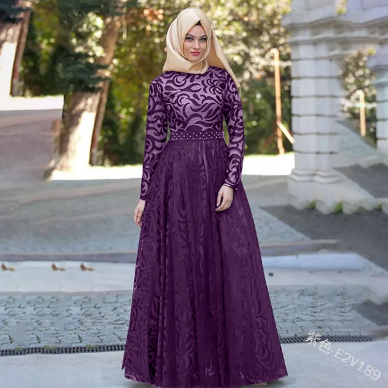 purple Мусульманское Абая кружевное Макси платье Турецкий хиджаб Vestidos кардиган кимоно длинный халат платья Jubah Ближний Восток ИД Рамадан Арабский исламский - Цвет: purple