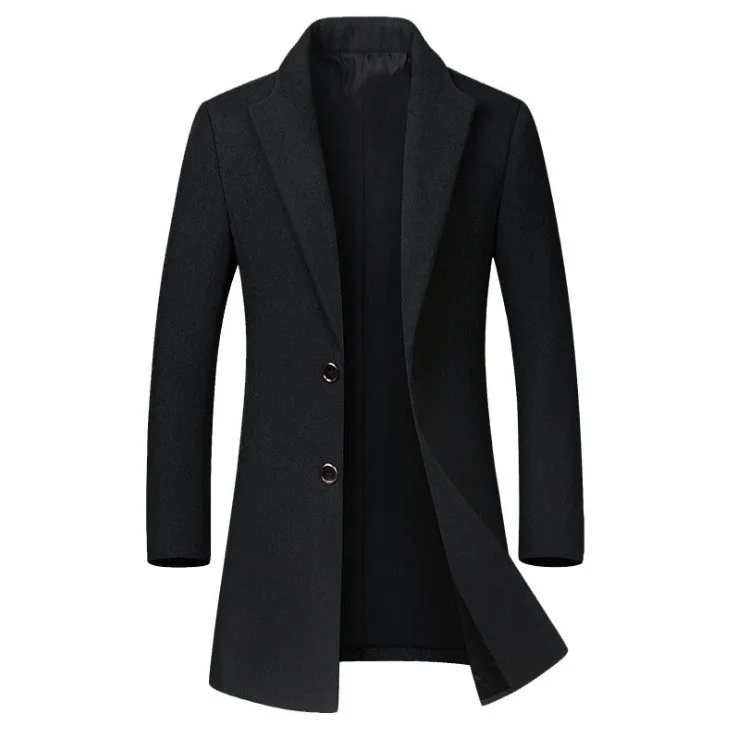 Зимняя высококачественная Мужская шерстяная куртка Повседневная ветровка мужская длинная хлопковая куртка с воротником тонкий воротник шерстяное пальто теплая куртка - Color: black
