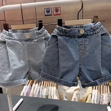 Джинсовые шорты в Корейском стиле для мальчиков и девочек, летние модные шорты для маленьких девочек 1-7 лет