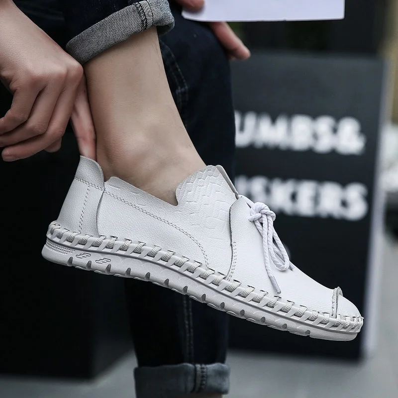 

2019 Spring Genuine Leather Business Men Shoes Elegant Hand Sewing Comfortable Office Men Flat Mens Casual Shoes Lace Up XZ-006