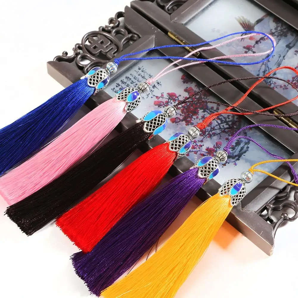 

16CM Cloisonne Silk Tassel Fringe Alloy Cap For Sewing Curtains Cord Jewelry Garment Home Festival Party Decoration Accessories