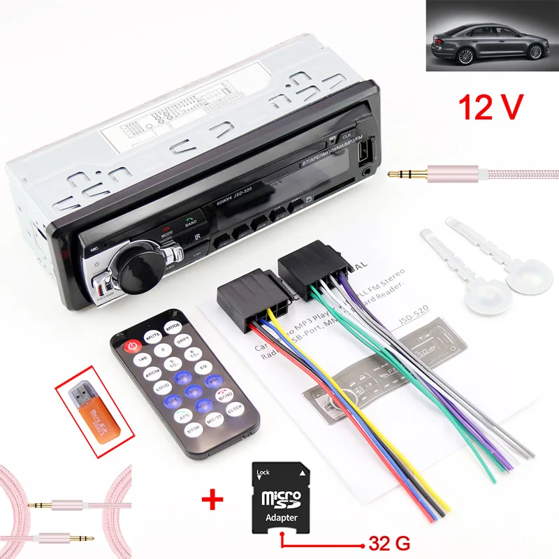 4--12v 32G Reader 1 Din автомобильное радио FM стерео AUX вход приемник USB Bluetooth Автомобильный Mp3 Авто Радио Аудио Адаптер дистанционное управление sd-карта 12 В/24 В - Цвет: 4--12v 32G Reader
