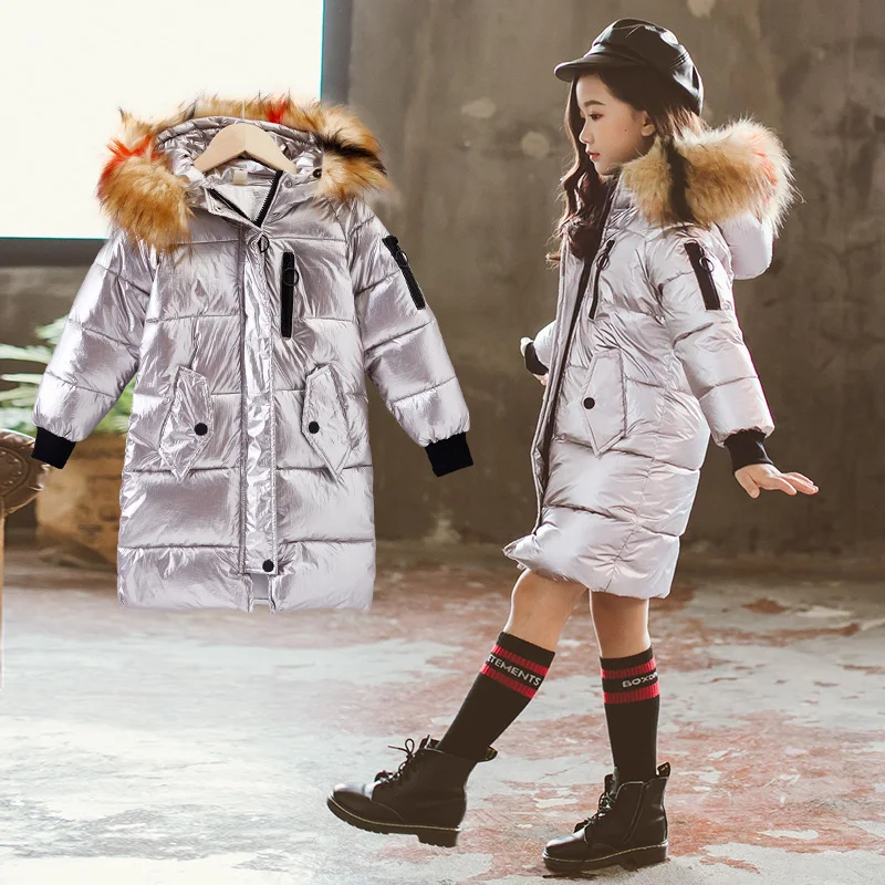 Новинка; детская зимняя одежда; многослойные куртки для девочек; теплые длинные пуховые пальто с меховым воротником и капюшоном для подростков; модная детская верхняя одежда
