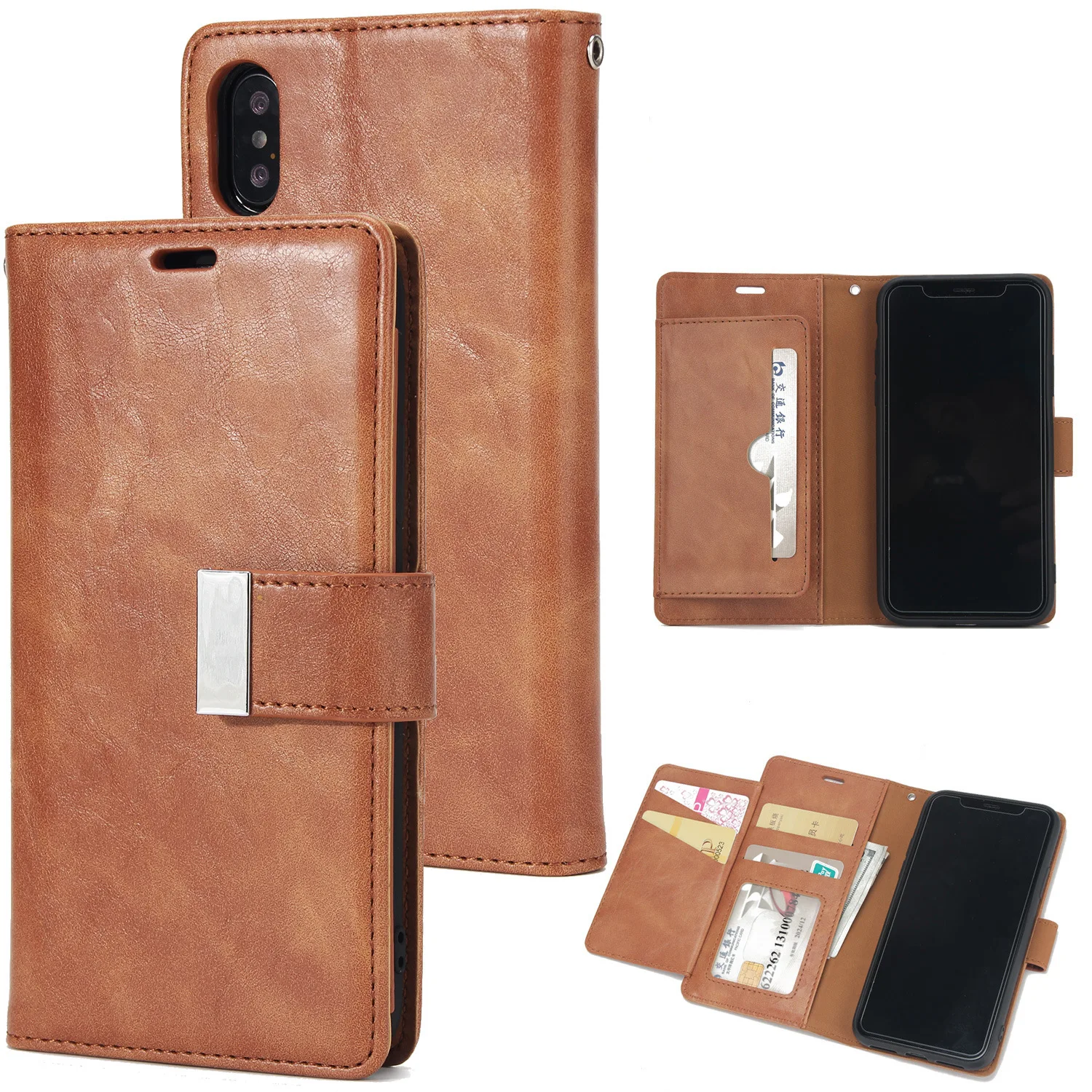 

Luxury PU Leather Mobile Phone Wallet Case For iPhone 6 7 8 Plus Cases iPhone X 5S Cover Card Holder Clutch Bags Men Hand Bag