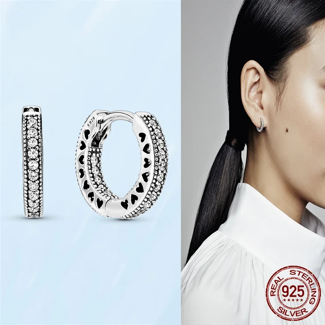 Silver Earrings Real 925 Sterling Silver Asymmetrical Heart Hoop Earrings for Women Fashion Silver Earring Jewelry Gift PAE011