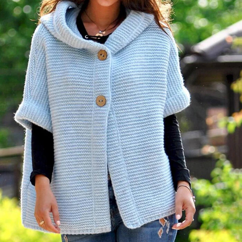 Женский осенне-зимний свитер пальто свободный с капюшоном сплошной цвет вязаный кардиган большого размера короткий рукав свитер пальто s473