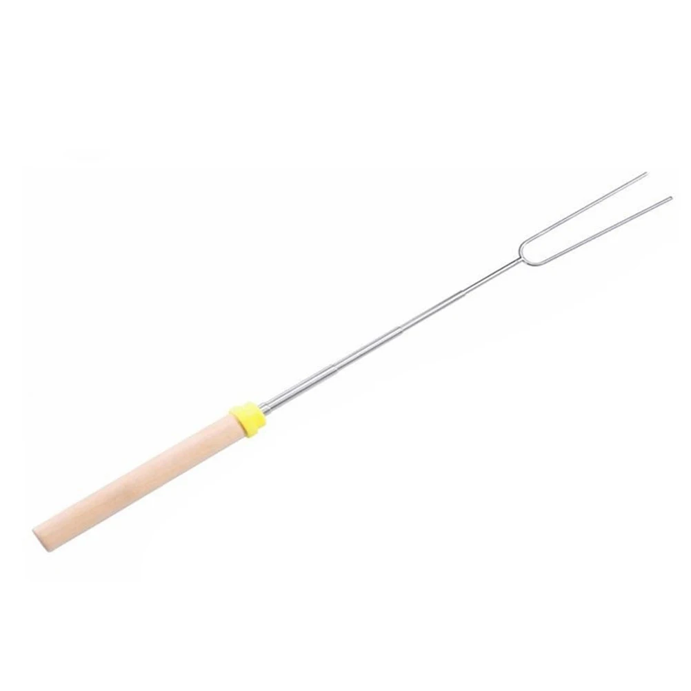 Stainless Steel Roasting Fork Wooden Handle Telescoping Sausage Skewer Stick Barbecue for Camping Cooking Picnic | Дом и сад