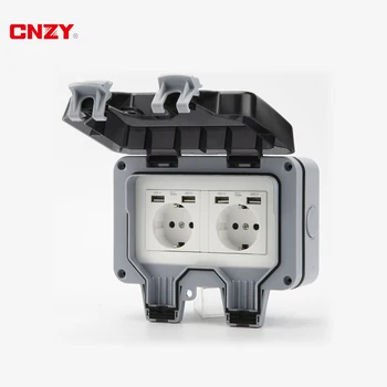 

outdoor German double waterproof socket European standard with lamp USB socket waterproof switch socket box