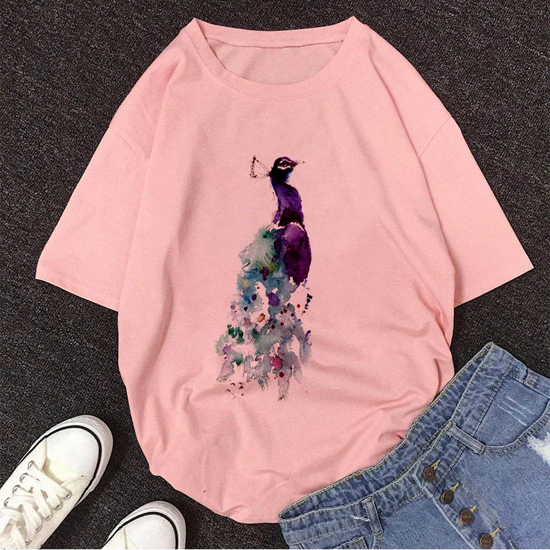 

Women Peacock Animal Camisas Mujer Clothes Lady Tshirts Tops Women's T Shirt Ladies Harajuku Graphic Female Tee T-Shirt Clothing