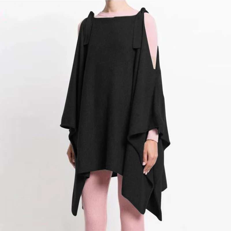 Модные женские пончо с рукавами ZANZEA, повседневные пуловеры с открытыми плечами, асимметричная верхняя одежда, женские парки - Цвет: Черный
