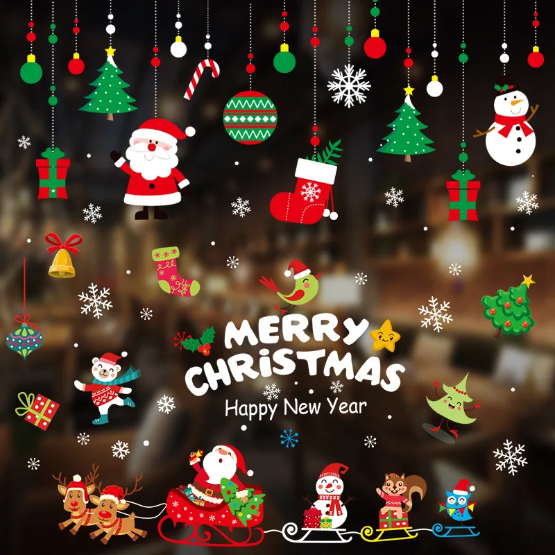 Christmas Window Sticker Merry Christmas Decorations Sticker For Home Cristmas Ornament Xmas Navidad Natal Gifts New Year 2022