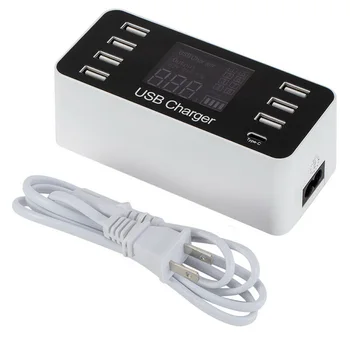 

Multi-Ports USB Adapter Desktop Wall Charger LED Display Charging 40W PC+ABS
