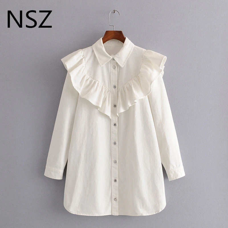 white long sleeve denim dress