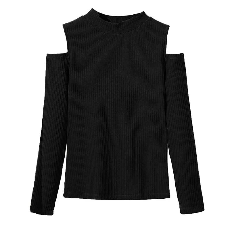 Spring Autumn Sweater Women New Slim Solid Color Women's Sexy Top Fashion High-necked Long Sleeve Off-shoulder Knitted Sweaters | Женская