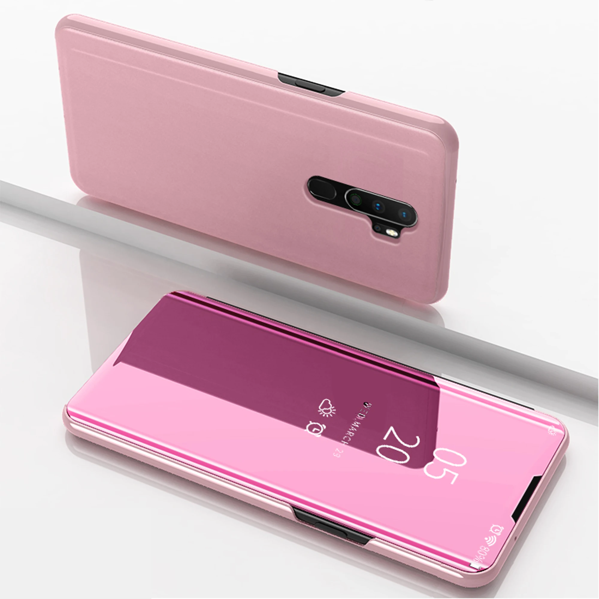 Rose gold View Mirror Smart Flip Case for OPPO Realme 5 Pro A9 A5 A3 A1K Phone Leather Case for OPPO RenoZ K3 RealmeX Phone cover - Color: Rose gold
