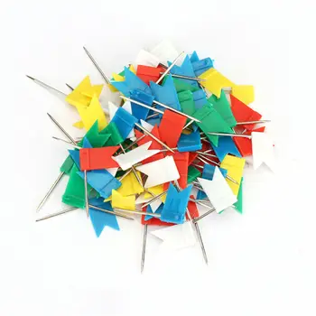 

100Pc Lot Flag Marker Shape Map Pins Cork Notice Board Push Assorted Office&Home