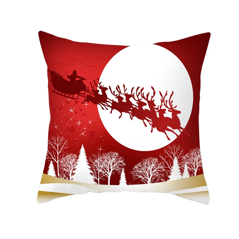 Fuwatacchi Red Printed Cushion Cover Christmas Gift Decorative Pillow Covers for Home Sofa Polyester Throw Pillowcases 45*45cm