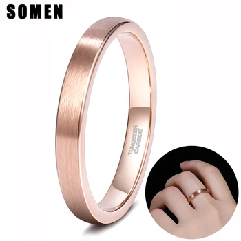 

Somen Rose Gold Ring Wedding Band for Women Tungsten Rings Brushed 3mm Top Quality Jewelry For Couple Never Fade/Rust