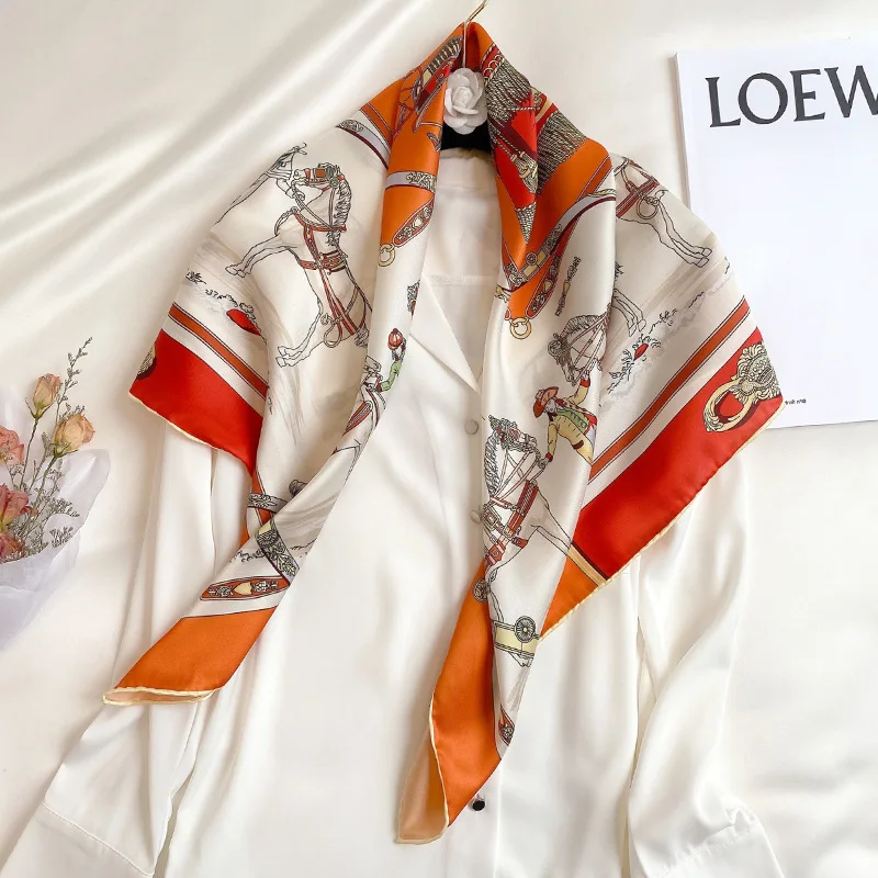 

KOI LEAPING new fashion art horse twill 90 Large Square Scarf Women Sunscreen Silk Scarf Shawl festival gift