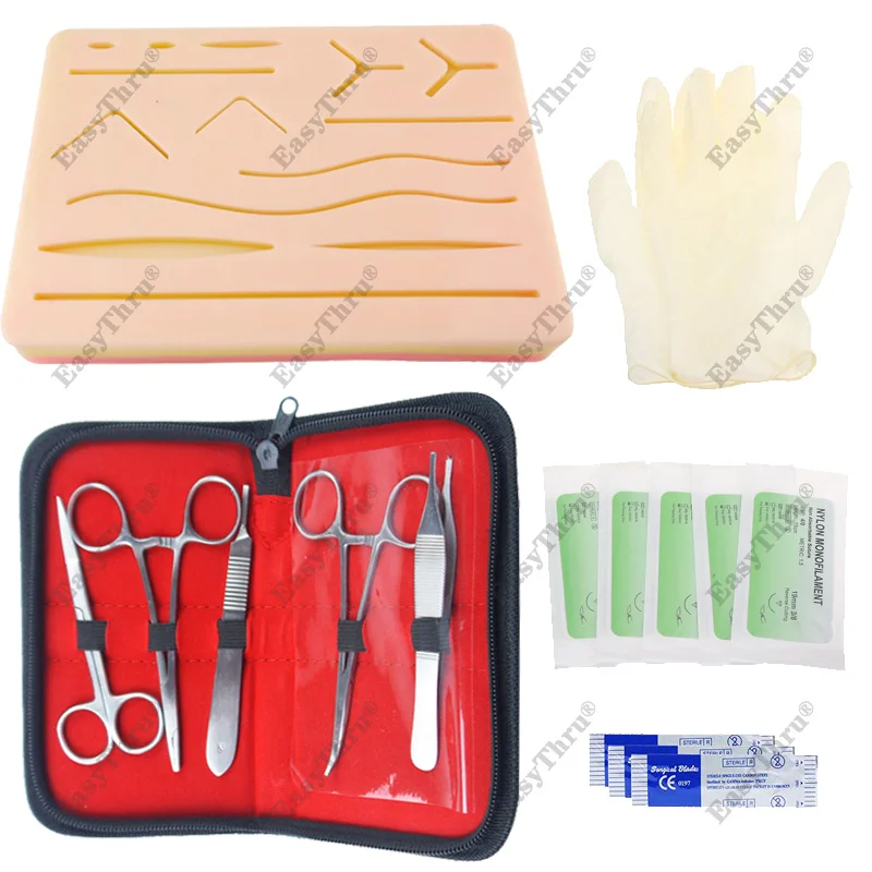 suture Training kit Медицинский студенческий хирургический шовный Тренировочный Набор полный набор медицинский инструмент скальпель шовная игла игольчатый зажим - Цвет: suture Training kit