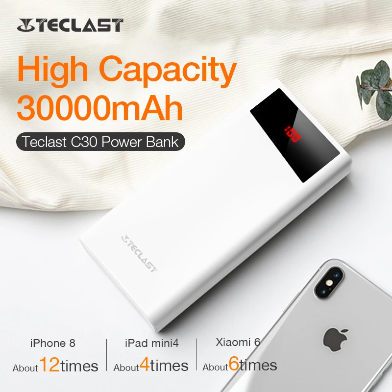 Новый внешний аккумулятор повербанк Teclast C30 30000mAh двойное внешнее зарядное usb