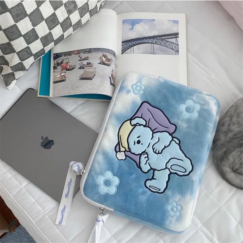 Korea Embroidery Rabbit IPad Computer Storage Bag Girls 11 13 15 Inch IPad Sleeve Cover Tie-dye Laptop Tablet Pouch for IPad Air
