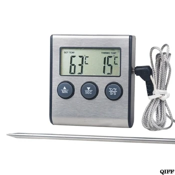 

Digital Kitchen Thermometer LCD Display Long Probe Alarm for Grill Oven Food