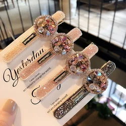 Korean Exquisite Hairpin Fashion Jewelry Bling Crystal Rhinestone Hair Clips for Women Girls Metal Headpiece Hair Accessories