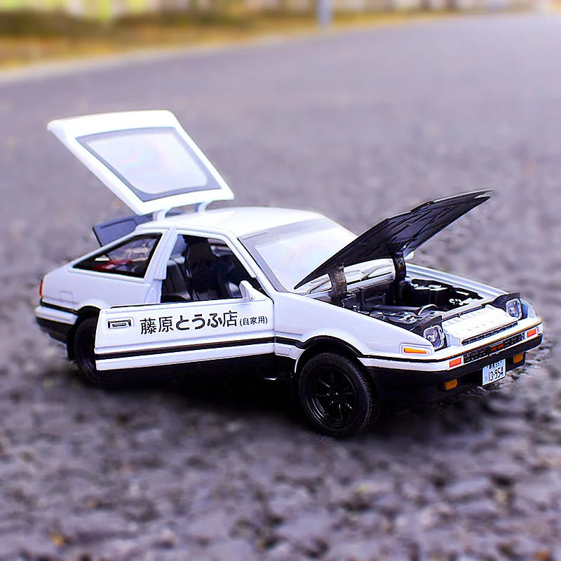 

AE86 1:28 INITIAL D Toyota Alloy Car Model Anime Cartoon Fast Furious With Pull Back Sound & Light Diecast Vehicle For Boy Toys