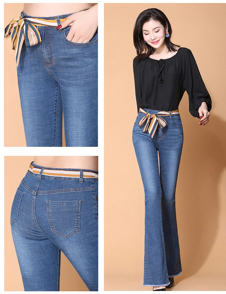Высокая талия Дамы бойфренд расклешенные джинсы для женщин колокольчик низ женские черные джинсовые женские узкие джинсы Большие размеры джинсы для мам