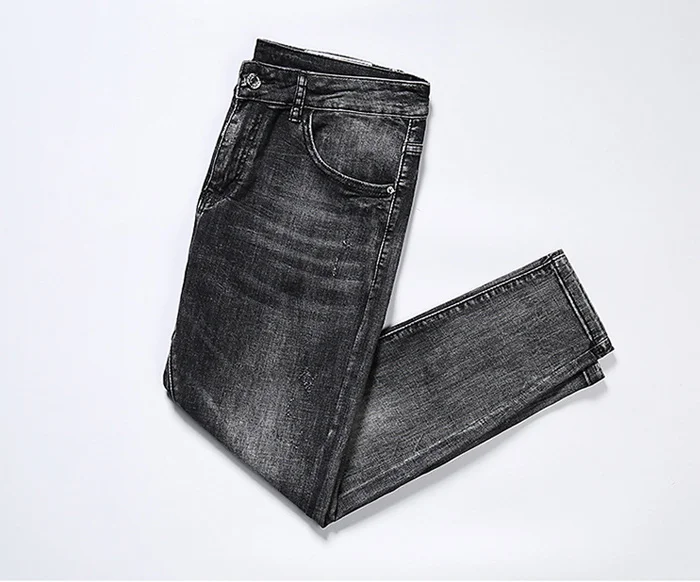 Новые мужские модные черные джинсы мужские обтягивающие джинсы Slim Fit Strecth стиранные поцарапанные повседневные джинсовые брюки мужские