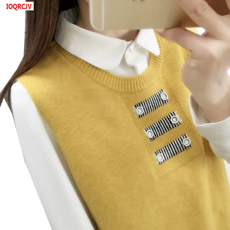 

Spring Autumn New Women Vest Pullover Wool Sweater Vest Female Sleeveless Jacket Short Vest Korean Sweet Women Knitted Waistcoat