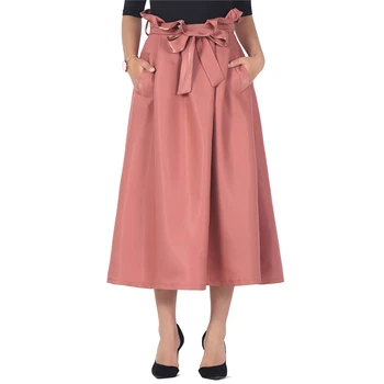 

2020 Fashion Women's Ladies Solid Bandage Pleated Long Skirts Runway Party High Waist Summer A Line Skirts With Pocket Bow Skirt
