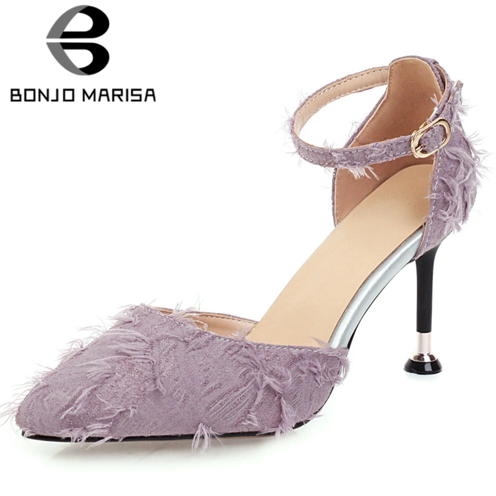 

BONJOMARISA Unique Sweet Decorating Summer Date Sandals Sexy Pointed Toe Ankle Strap Sandals Cool Shallow High Heels Shoes Woman
