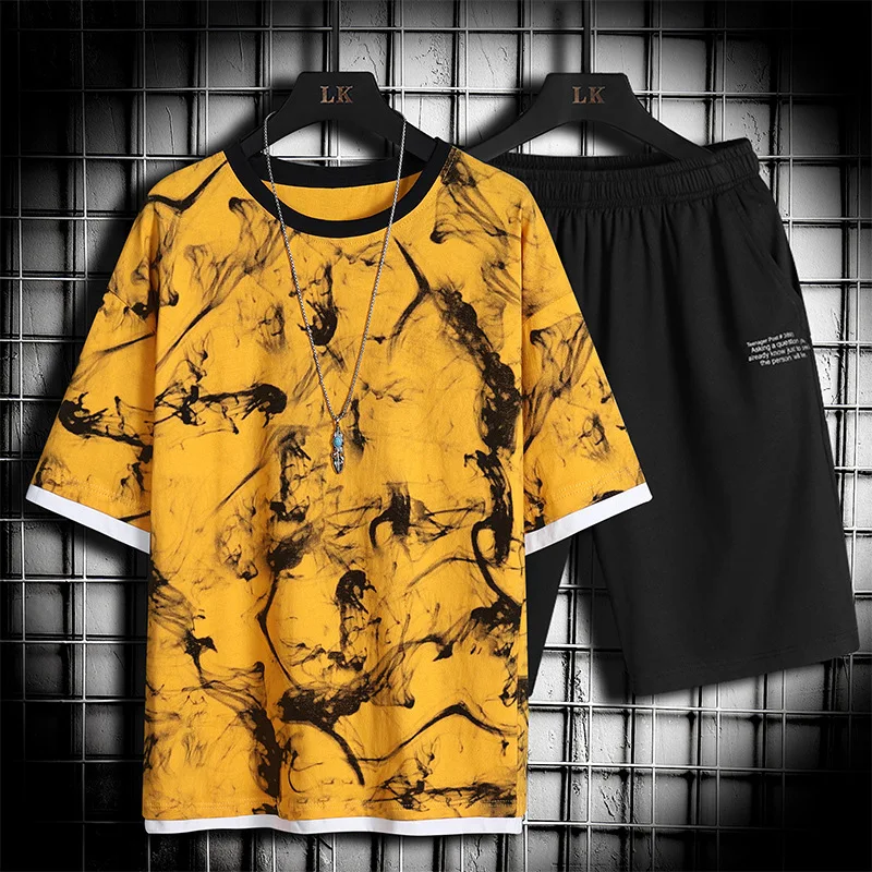 Sportswear Suit T-Shirt Short-Sleeve Casual-Set Male Fashion Mens Summer 4XL New 2pcs