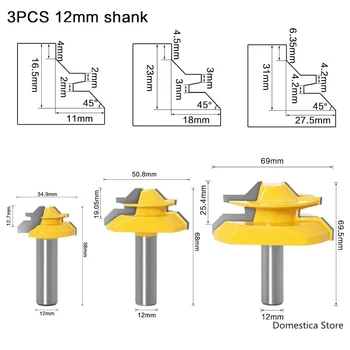 

3PCS Engraving Machine Tool Wood Milling Cutter 45 Degree Tenon Cutter 12 Handles Woodworking Tenon Cutter Tool Drilling Milling