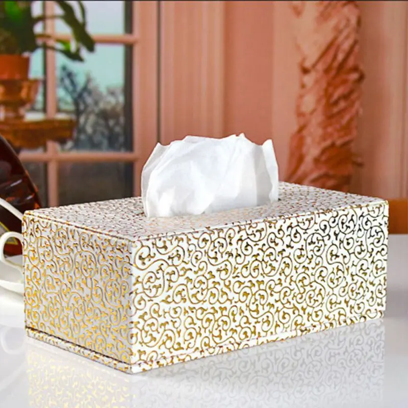 Прямоугольная коробка из искусственной кожи для салфеток для лица, держатель для салфеток для домашнего офиса, автомобильное украшение(черный Золотой декоративный узор