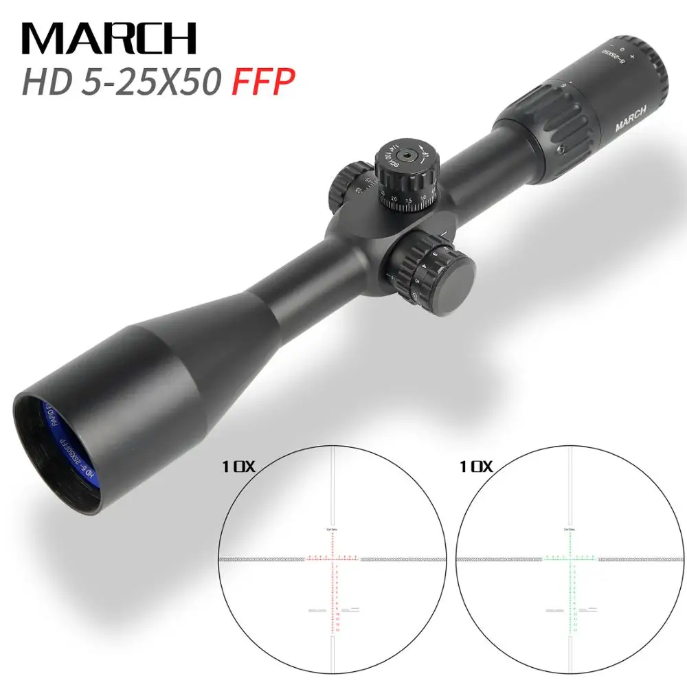 Охотничий марш FFP 5 25x50 SFIR первый фокусный самолет оптический прицел Сторона Parallax