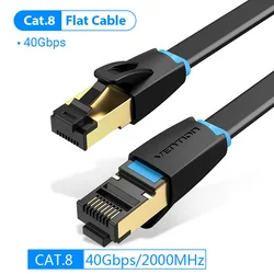 Premium High - Speed Ethernet Cable - Durable Braided Internet LAN Cord - 8m (IKC Cat8 Black Flat)