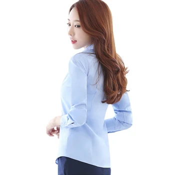

Women Blouse Shirt Autumn Woman Blouses Office Lady OL Elegant Slim Tops Solid White Blue Black Casual Blusas