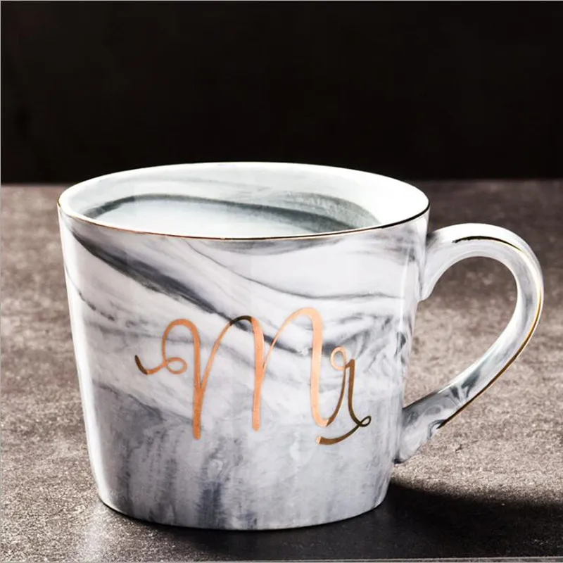 A gray single cup Роскошная керамическая мраморная кофейная кружка с золотым краем, 3 цвета, свадебные подарки для влюбленных пар, фарфоровая чашка для чая и молока - Цвет: A gray single cup