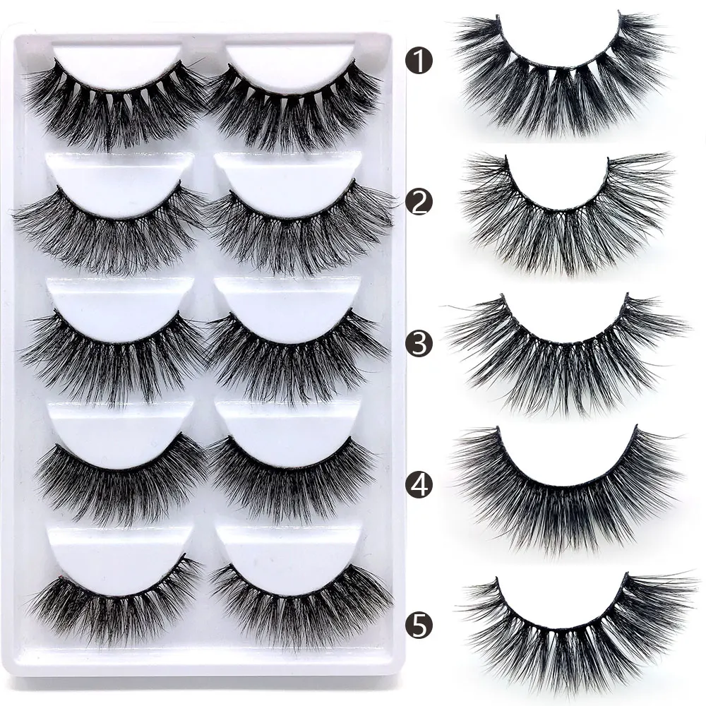 

False Eyelashes 5 Styles Natural False Eyelashes Wispy Lashes 5 Pairs Multipack